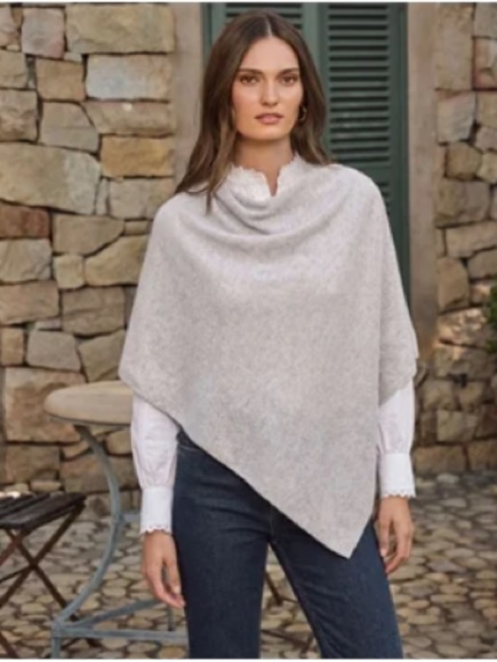 Pure Collection Gassato Cashmere Poncho, Iced Grey, OS